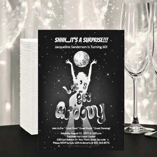 Invitation Fête d'anniversaire des 60 ans Silver Retro Let's 