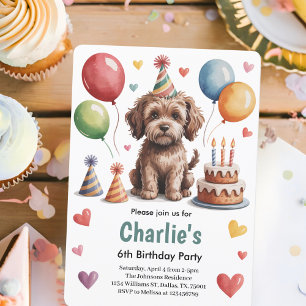 Invitation Fête d'anniversaire des 6 ans de Cute Kids Dog