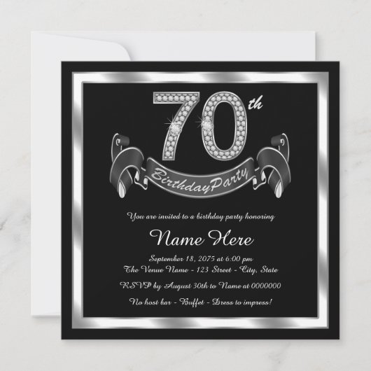 Invitation Fête d'anniversaire des 70 ans argentée (Devant)