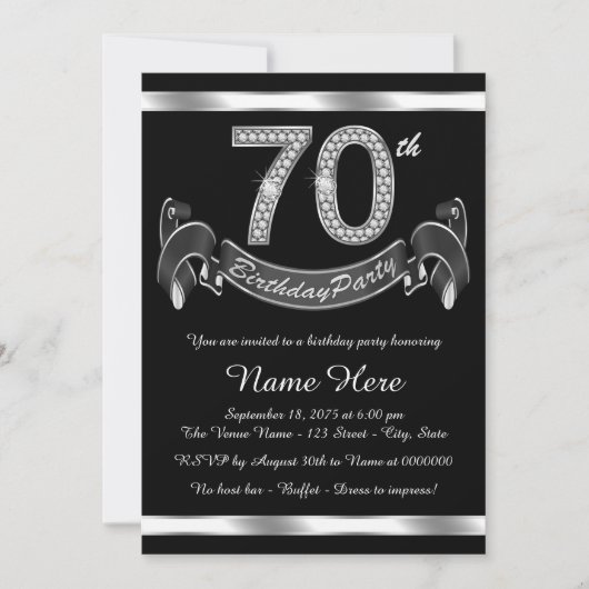 Invitation Fête d'anniversaire des 70 ans argentée (Devant)