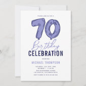 Invitation Fête d'anniversaire des 70 ans en bleu (Devant)