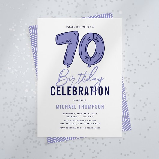 Invitation Fête d'anniversaire des 70 ans en bleu