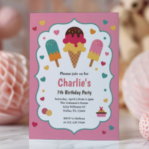 Invitation Fête d'anniversaire des 7 ans de Cute Girls Ice Cr