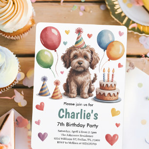 Invitation Fête d'anniversaire des 7 ans de Cute Kids Dog