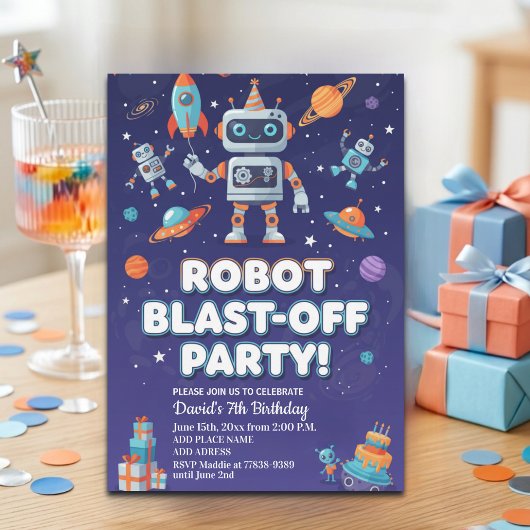 Invitation Fête d'anniversaire des 7 ans des robots dans l'es