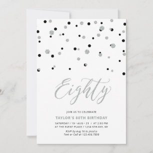Invitation Fête d'anniversaire des 80 ans confettis noir et a