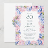 Invitation Fête d'anniversaire des 80 ans d'Hortensias (Devant / Derrière)