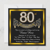 Invitation Fête d'anniversaire des 80 ans élégante en or (Devant)