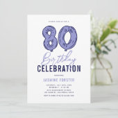 Invitation Fête d'anniversaire des 80 ans en bleu (Debout devant)