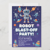 Invitation Fête d'anniversaire des 8 ans Robots dans l'espace (Devant)