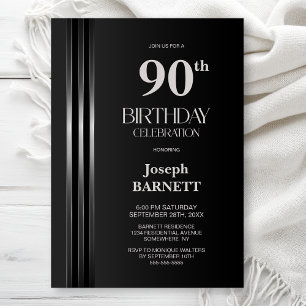 Invitation Fête d'anniversaire des 90 ans gris noir rayé d'ar