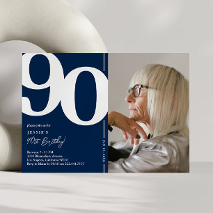 Invitation Fête d'anniversaire des 90 ans Navy Blue Photo