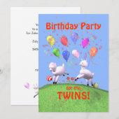 Invitation Fête d'anniversaire des agneaux pour jumeaux (Devant / Derrière)