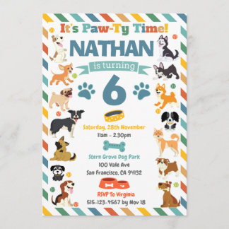 Invitation Fête d'anniversaire des Animaux Chien Chiot