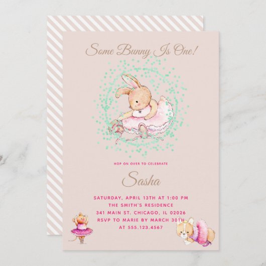 Invitation Fête d'anniversaire des animaux de ballet (Devant / Derrière)