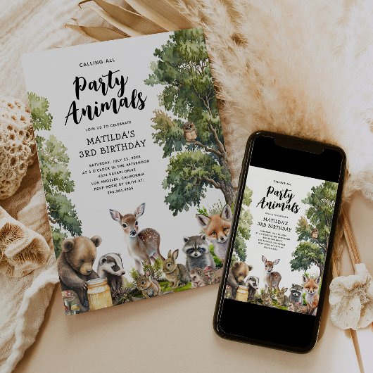 Invitation Fête d'anniversaire des animaux de bois magiques