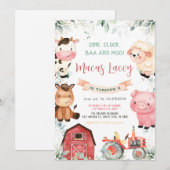 Invitation Fête d'anniversaire des animaux de ferme (Devant / Derrière)