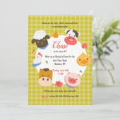 Invitation Fête d'anniversaire des animaux de ferme (Debout devant)