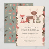 Invitation Fête d'anniversaire des animaux de la forêt (Devant / Derrière)