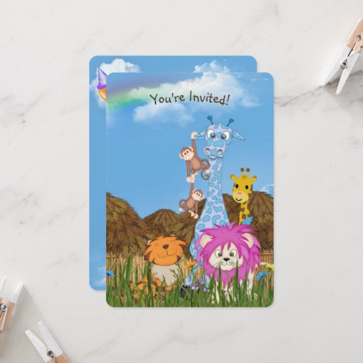 Invitation Fête d'anniversaire des animaux de la jungle (Devant/Arrière en situation)