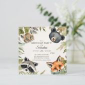 Invitation Fête d'anniversaire des animaux des bois (Debout devant)