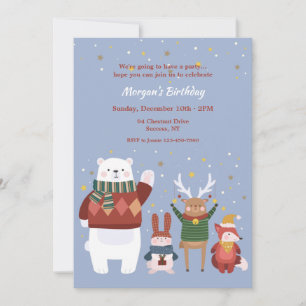 Invitation Fête d'anniversaire des animaux d'hiver
