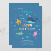 Invitation Fête d'anniversaire des animaux marins (Devant / Derrière)
