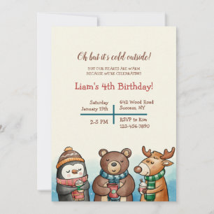 Invitation Fête d'anniversaire des Animaux Mignons d'Hiver