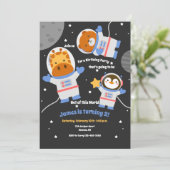 Invitation Fête d'anniversaire des animaux spatiaux (Debout devant)