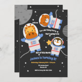 Invitation Fête d'anniversaire des animaux spatiaux (Devant / Derrière)