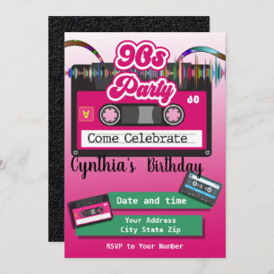 Invitation Fête d'anniversaire des années 80, bande de casset