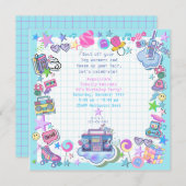 Invitation fête d'anniversaire des années 80 rétro (Devant / Derrière)