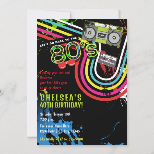 Invitation fête d'anniversaire des années 80 Retro Grunge Eve (Devant)