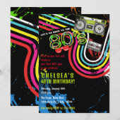 Invitation fête d'anniversaire des années 80 Retro Grunge Eve (Devant / Derrière)