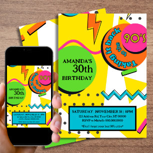 Invitation Fête d'anniversaire des années 90, lumineuse et co