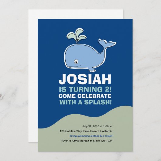 Invitation Fête d'anniversaire des baleines (Devant / Derrière)