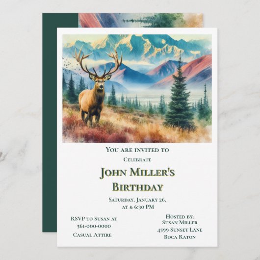 Invitation Fête d'anniversaire des Cerfs de Forêt pour lui (Devant / Derrière)
