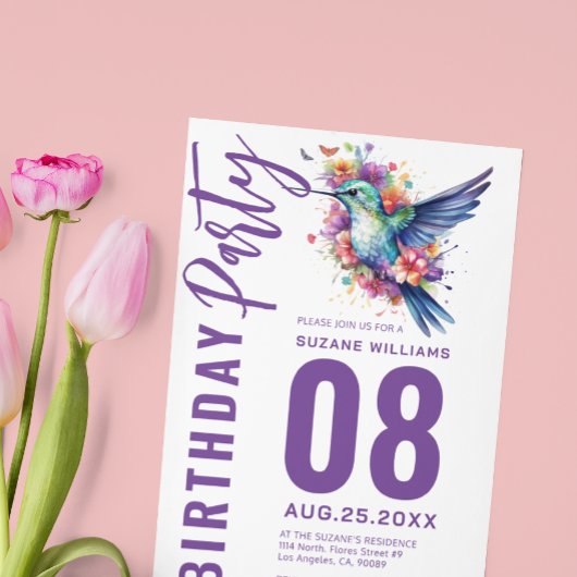 Invitation Fête d'anniversaire des colibris Floral Bouquer