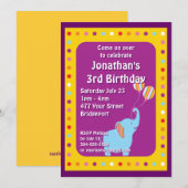 Invitation Fête d'anniversaire des éléphants personnalisés (Devant / Derrière)