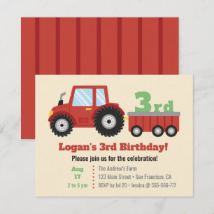 Invitation Fête d'anniversaire des enfants au Tracteur Rouge