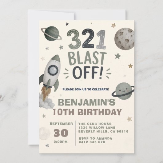 Invitation Fête d'anniversaire des enfants dans l'espace extr (Devant)