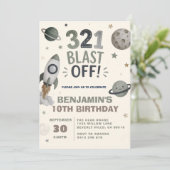 Invitation Fête d'anniversaire des enfants dans l'espace extr (Debout devant)