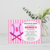 Invitation Fête d'anniversaire des enfants de baseball rose (Debout devant)