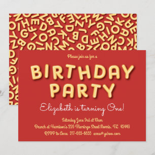 Invitation Fête d'anniversaire des enfants de la soupe alphab