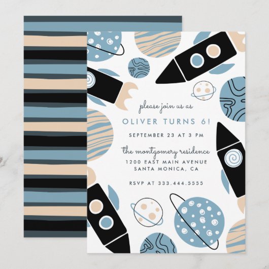 Invitation Fête d'anniversaire des enfants d'espace (Devant / Derrière)