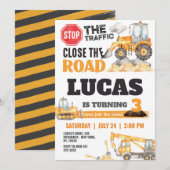 Invitation Fête d'anniversaire des enfants du camion à benne (Devant / Derrière)