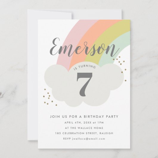 Invitation Fête d'anniversaire des enfants du nuage arc-en-ci (Devant)