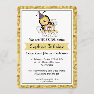 Invitation Fête d'anniversaire des enfants Little Bumble Bee