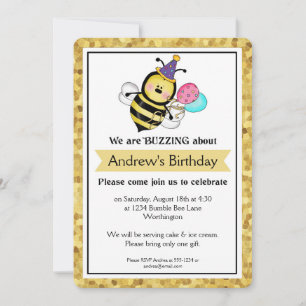 Invitation Fête d'anniversaire des enfants Little Bumble Bee