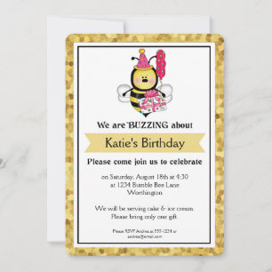 Invitation Fête d'anniversaire des enfants Little Bumble Bee